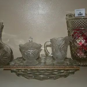 Vase, Cream and Sugar, Decanter and Cake Plate