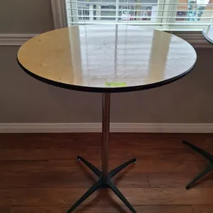 7 Round High Top Tables with Bases, 1 Extra Top, 30"x43"