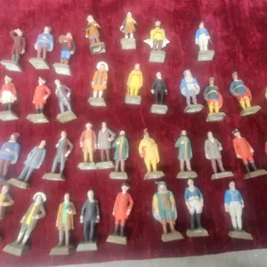 Collection of Vintage Hand-Painted Lead Civilian Figures on Bases, Approximately 40 Pieces Tea