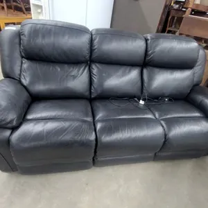 Black Leather Leather Style 3-seater Power Recliner Sofa with Electric Controls 86" Wide