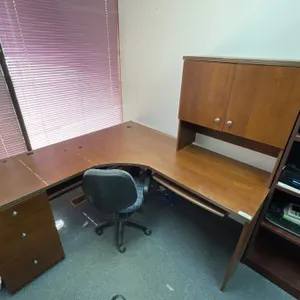 L-Shaped Wooden Office Desk with Hutch and Storage Drawers