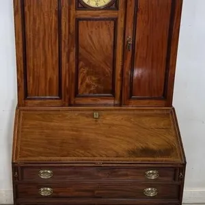 ANTIQUE GEORGIAN SECRETARY BOOKCASE UNIQUE CLOCK