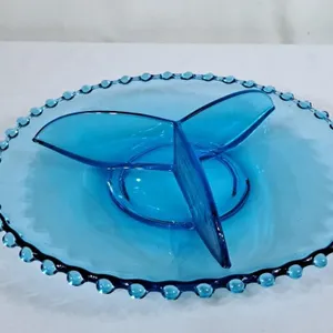 Beautiful Vintage Blue Glass Divided Serving Dish