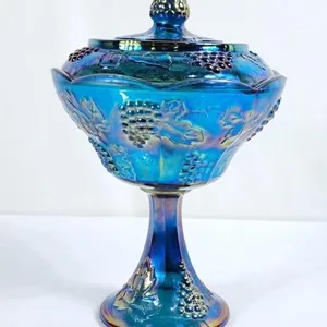 Beautiful Carnival Glass Covered Compote - 10"H
