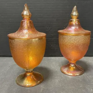 Marigold Carnival Glass - Pedestal Covered Candy