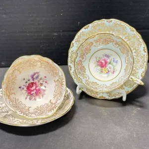 2 Paragon Teacups & Saucers - Interior Pattern