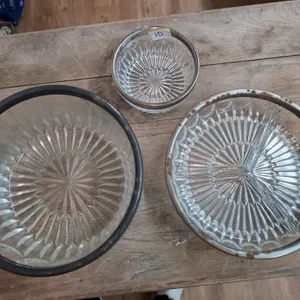 3 glass bowls w metal trim