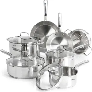 NEW $200 T-FAL Stainless Steel Cookware Set 11pcs