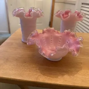 Vintage Fenton art pink glass set