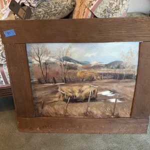 Hand painted field and handmade wood frame by