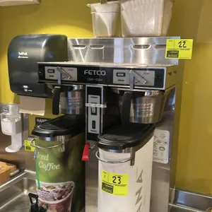 2013 Fetco CBS-52H15 coffee brewer. Features dual brew heads and a hot water dispenser. S/N: 630103135165. Electrical: 120/208-240V, 1-Phase. Note: be