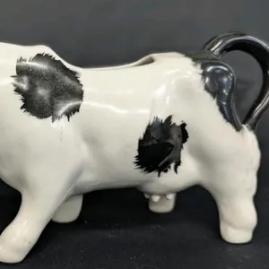 Staffordshire Fine Ceramics England Hand-Painted Cow Creamer 6.5” Black & White Ceramic Stock photo(s) added