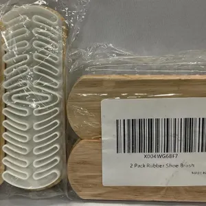 2 Pack Rubber Shoe Brush, White Rubber Bristles, Wooden Handle,