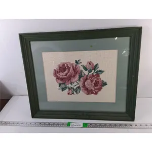Framed Cross Stitched Rose Wall Art 22.5" x 18.5"- PICK UP