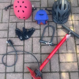Cycling Gear Set with Helmets, U-Lock, Gloves, Pump, and Case