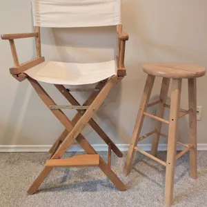 Wooden Directors Bar Stool with White Canvas Seat & Backless Bar Stool