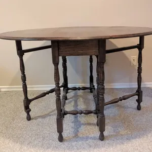 Solid Oak Drop-Leaf Dining Table with Turned Gate Legs
