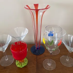 Glassware Including Vases, Wine, and Martini Glasses