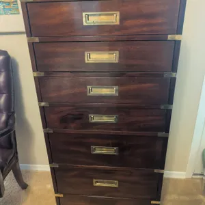 Gibbard Mahogany Craftsmen Campaign-Style Tallboy Dressing Table with Brass Accents
