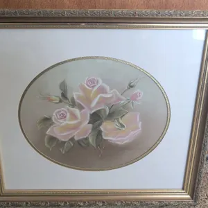 Framed Floral Artwork Signed by Artist with Ornate Gold Frame