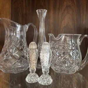 Crystal Pitchers, Vase, and Salt & Pepper Set