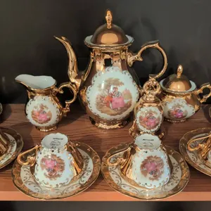 German Gloria and Royal Chelsea Tea Set with Gilded Details