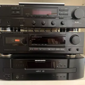 Denon Stereo Receiver, Cassette Deck, and Marantz 5-Disc CD Changer