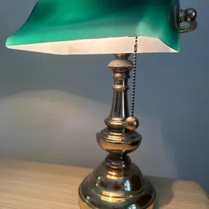 Brass Bankers Desk Lamp with Green Glass Shade