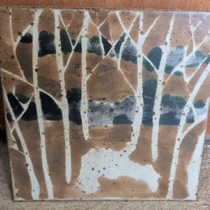 Hand-Painted Ceramic Wall Tile with Forest Scene