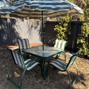 Patio Dining Set With Umbrella and Four Chairs
