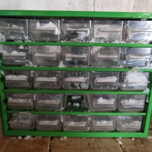 10"x12" Tin Metal Tool Part Storage W/ Misc. Parts