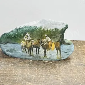 hand painted western theme garden stone - 10"