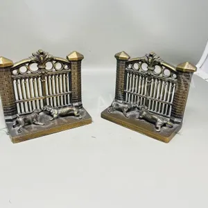 2 antique cast metal gate & dogs bookends