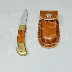 folding brass & wood lock blade & case - 3"