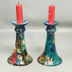 vintage hand painted candle sticks - 6"