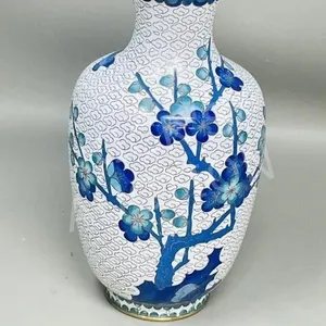 Cloisonne vase w/ blue floral - 7" tall
