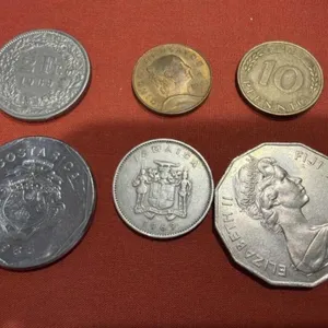 1981 Fiji 50 cents coin, 1969 Jamaica 10 cents,