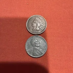 1943 steel penny, 1907 one cent