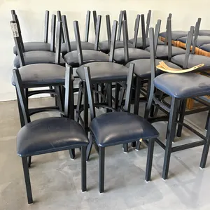 (13) Metal Frame Wood Back Bar Chairs with Vinyl Seats (2) Dining Chairs, (Missing Wood Back Rest)