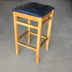 (8) Wooden Bar Stools, Vinyl Seats, Brass Footrest