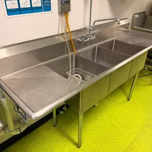 Steelton 3-Compartmet Sink with Sprayrinse and Drainboards, 84in x 26in