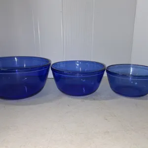 3 Anchor Hocking Blue Glass Mixing Bowl Set 1qt., 1.5qt, And 2.5qt.