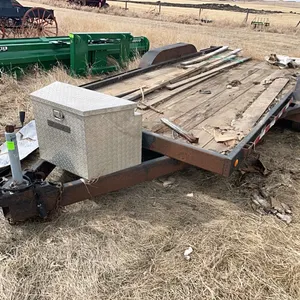 16' Tandem Axle Flat Bed Trailer with ramps and winch - frame is rusted thru- Serial Number not found.