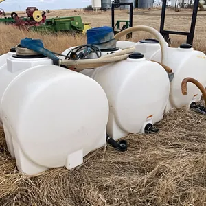 (3) 1250L Poly Tanks with Assortment of Hose and Fittings and 3" Honda Pump