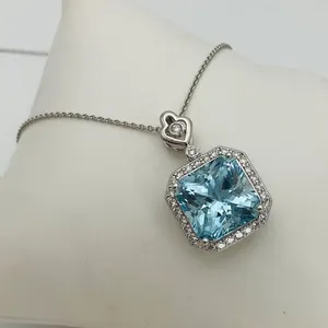 Platinum Aquamarine and Diamond Necklace
