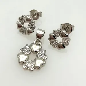 Silver Heart Wreath Earrings and Pendant