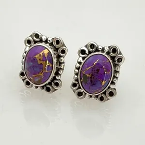 Purple Copper Turquoise Silver Earrings