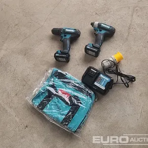 Unused Makita Drill and Impactor Set, 2 Batteries, Charger, Carry Bag 