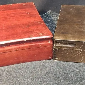 Two Cutlery Boxes: Cherry Finish 17 X 11.5 w/ Some Rostfrei Cutlery and Others, 15 X 11 Dark Wood