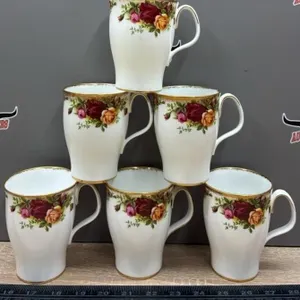 6 Royal Albert Old Country Roses Coffee Mugs.